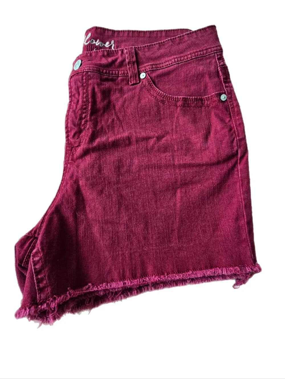 WallFlower Burgundy Frayed Hem Denim Shorts NWOT - Size 18